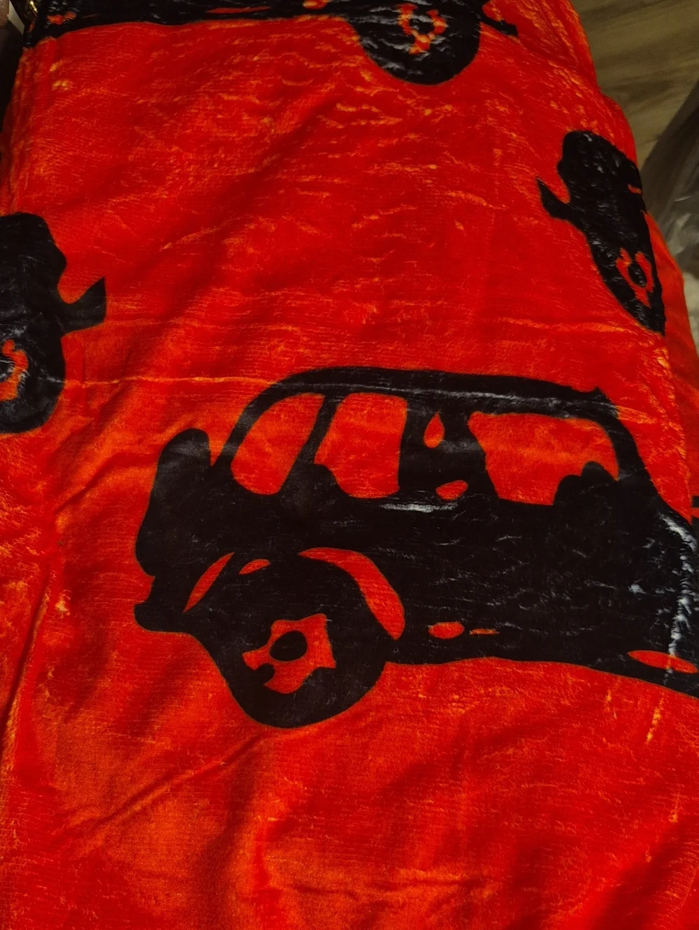 Red Plush Throw Blanket with Black Jeep Motif Full/Queen Size